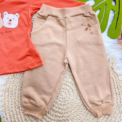 Conj. Blusa Manga Longa Baby Bear e Calça de Moletom - Laranja e Areia